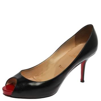 Pre Owned Christian Louboutin Black Leather Very Prive Peep Toe Platform Pumps Size 40