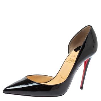 Pre Owned Christian Louboutin Black Patent Leather Iriza D'orsay Pumps Size 37.5