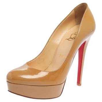Pre Owned Christian Louboutin Beige Patent Leather Bianca Platform Pumps Size 37.5
