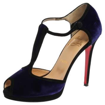 Pre Owned Christian Louboutin Purple Velevt Oeooo 120 Peep Toe Sandals Size 38