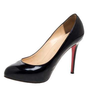 Pre Owned Christian Louboutin Black Patent Leather Simple Pumps Size 38.5
