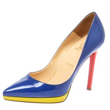Pre Owned Christian Louboutin Blue Patent Leather Pigalle Plato Pumps Size 38