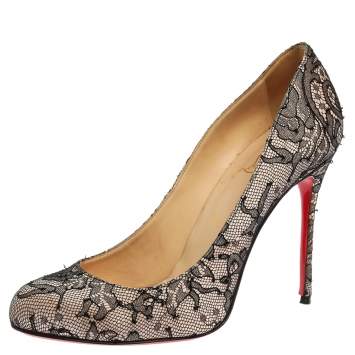 Pre Owned Christian Louboutin Black Lace And Satin Very Prive Round Toe Pumps Size 39