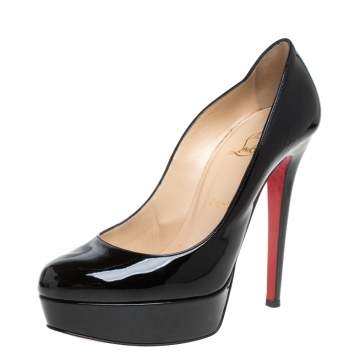 Pre Owned Christian Louboutin Black Patent Leather Bianca Platform Pumps Size 38