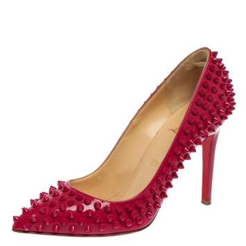 Pre Owned Christian Louboutin Magenta Patent Leather Pigalle Spikes Pumps Size 38