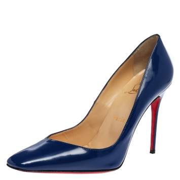 Pre Owned Christian Louboutin Blue Patent Leather Pumps Size 37