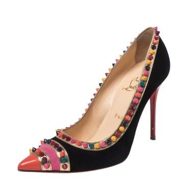 Pre Owned Christian Louboutin Black Suede And Leather Trim Malabar Hill Pumps Size 38.5