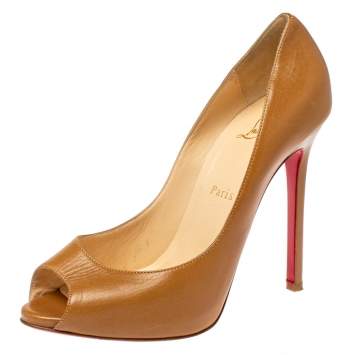 Pre Owned Christian Louboutin Beige Leather Very Prive Peep Toe Pumps Size 38.5