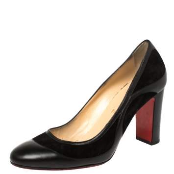 Pre Owned Christian Louboutin Black Leather and Suede Marple St 85 Pumps Size 40                        