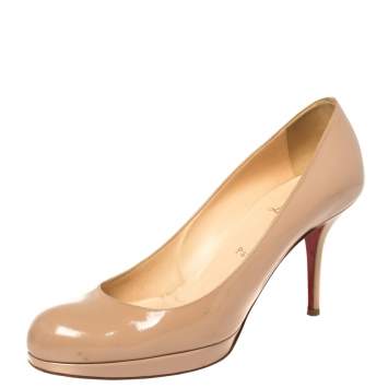 Pre Owned Christian Louboutin Beige Patent Leather New Simple Pumps Size 40