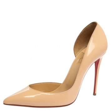 Pre Owned Christian Louboutin Beige Patent Leather Iriza Pumps Size 39