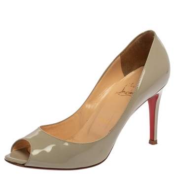Pre Owned Christian Louboutin Grey Patent Leather Youyou Peep Toe Pumps Size 36