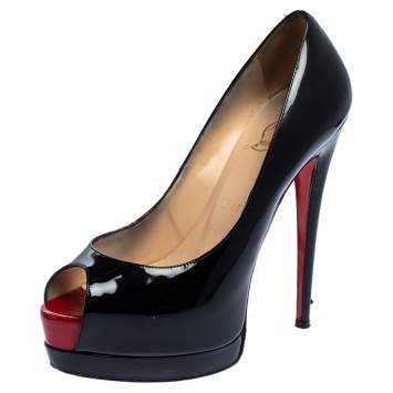 Pre Owned Christian Louboutin Black Patent Leather Palais Royal Platform Pumps Size 38