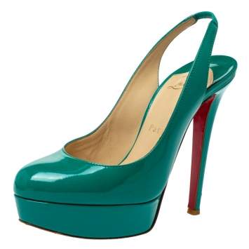 Pre Owned Christian Louboutin Green Patent Leather Slingback Platform Pumps Size 36