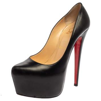 Pre Owned Christian Louboutin Black Leather Daffodile Platform Pumps Size 38