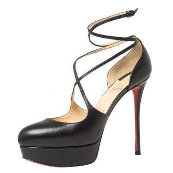 Pre Owned Christian Louboutin Black Leather Alminalta Platform Pumps Size 39