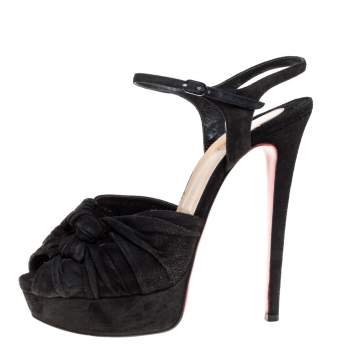 Pre Owned Christian Louboutin Black Suede Loescadiva Ankle Strap Platform Sandals Size 38.5