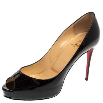 Pre Owned Christian Louboutin Black Patent Leather Very Prive Peep Toe Platform Pumps Size 39