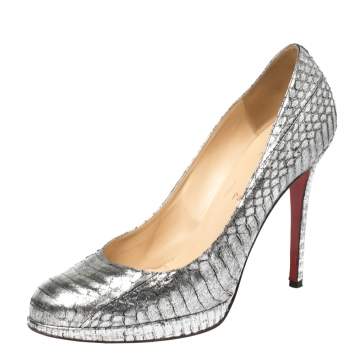 Pre Owned Christian Louboutin Metallic Silver Python Fifi Pumps Size 41
