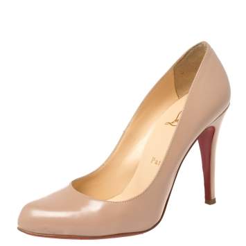 Pre Owned Christian Louboutin Beige Leather Simple Pumps Size 37.5