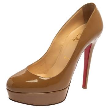 Pre Owned Christian Louboutin Beige Patent Leather Bianca Platform Pumps Size 37