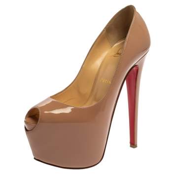 Pre Owned Christian Louboutin Powder Pink Patent Leather Highness Peep Toe Platform Pumps Size 36.5
