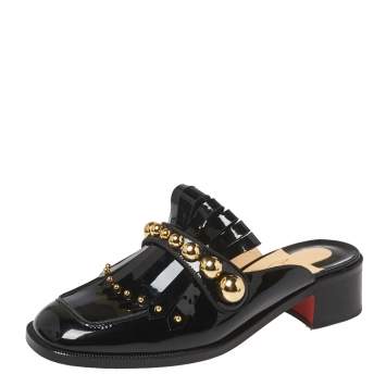 Pre Owned Christian Louboutin Black Patent Leather Octavian Mules Sandals Size 37