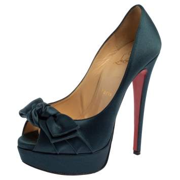Pre Owned Christian Louboutin Blue Satin Madame Butterfly Peep Toe Platform Pumps Size 36