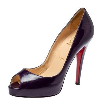 Pre Owned Christian Louboutin Purple Patent Leather Lady Peep Toe Platform Pumps Size 38