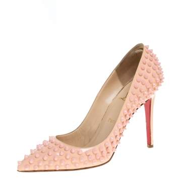 Pre Owned Christian Louboutin Pink Patent Leather Pigalle Spikes Pointed Toe Pumps Size 39