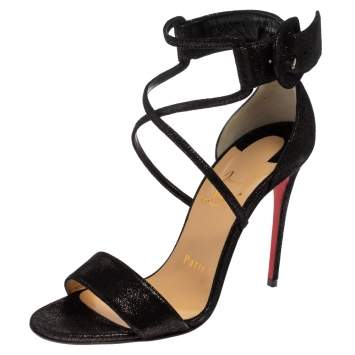 Pre Owned Christian Louboutin Black Suede Leather Choca Criss Cross Open Toe Sandals Size 36 