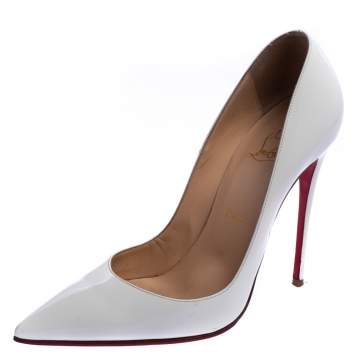 Pre Owned Christian Louboutin White Patent Leather So Kate Pumps Size 38