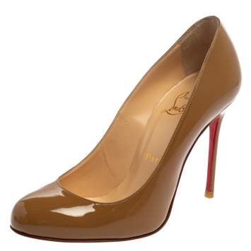 Pre Owned Christian Louboutin Beige Patent Leather Fifi Pumps Size 35.5
