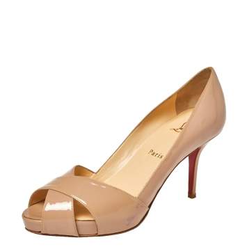 Pre Owned Christian Louboutin Beige Patent Leather Shelley Pumps Size 38