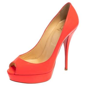Pre Owned Christian Louboutin Pink Leather Lady Peep Toe Pumps Size 37