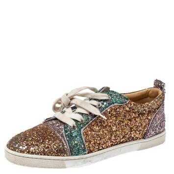 Pre Owned Christian Louboutin Tricolor Glitters Louis Junior Orlato Low Top Sneakers Size 38