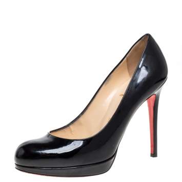 Pre Owned Christian Louboutin Black Patent Leather Simple Platform Pumps Size 37.5