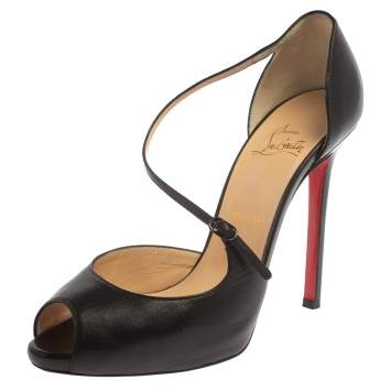 Pre Owned Christian Louboutin Black Leather Grorolli Pumps Size 38.5