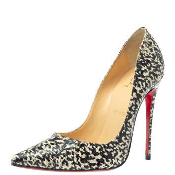 Pre Owned Christian Louboutin Black/White Snakeskin So Kate Pumps Size 38.5