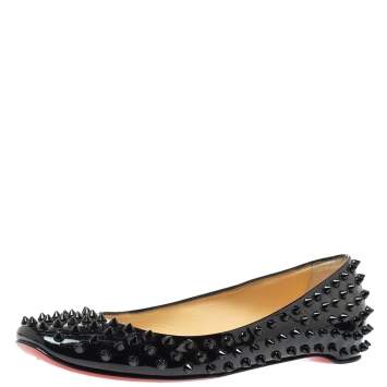 Pre Owned Christian Louboutin Black Patent Leather Pigalle Spike Flats Size 39.5