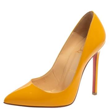 Pre Owned Christian Louboutin Yellow Patent Leather Pigalle Pointed Toe Pumps Size 37.5