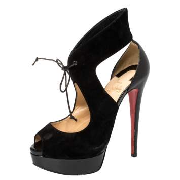 Pre Owned Christian Louboutin Black Suede Megavamp Pumps Size 37