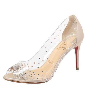Pre Owned Christian Louboutin Beige PVC And Leather Sucre Glace Pumps Size 36