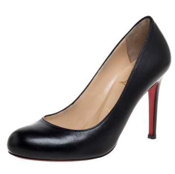 Pre Owned Christian Louboutin Black Leather Simple  Pumps Size 36