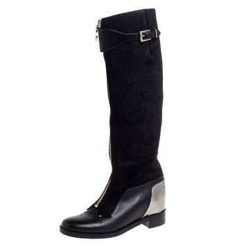 Pre Owned Christian Louboutin Nubuck And Leather Melisandre Calf Length Boots Size 36
