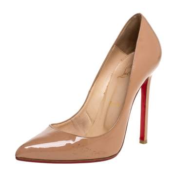 Pre Owned Christian Louboutin Beige Patent Leather So Kate Pumps Size 38.5