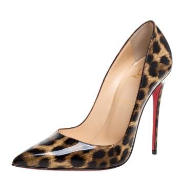 Pre Owned Christian Louboutin Beige Leopard Print Patent Leather So Kate Pumps Size 40
