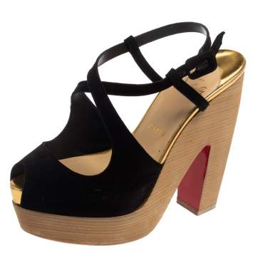 Pre Owned Christian Louboutin Black Suede Rozeppa  Platform Sandals Size 36