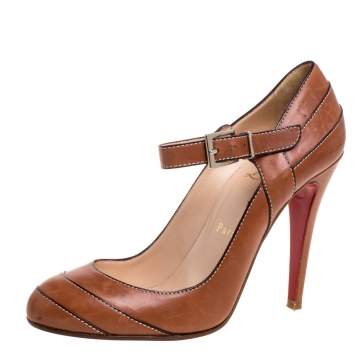 Pre Owned Christian Louboutin Brown Leather Wall Street Pumps Size 38