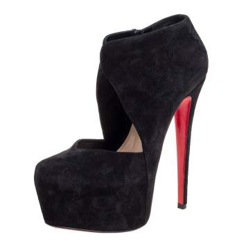Pre Owned Christian Louboutin Black Suede Platform Ankle Booties 38.5